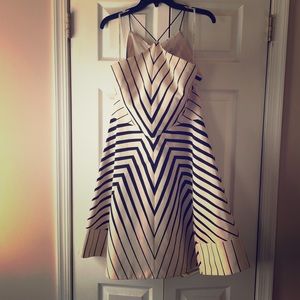 Black and cream striped Halter cocktail dress